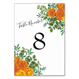 Tarjeta De Mesa Rosas naranjas Boda Floral Modern
