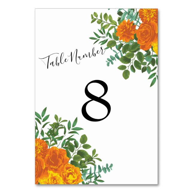 Tarjeta De Mesa Rosas naranjas Boda Floral Modern (Reverso)
