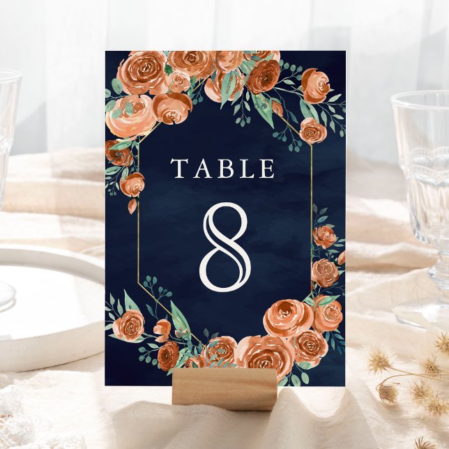 Tarjeta De Mesa Rosas Naranjas quemados de tierra Boda azul de la  (Subido por el creador)