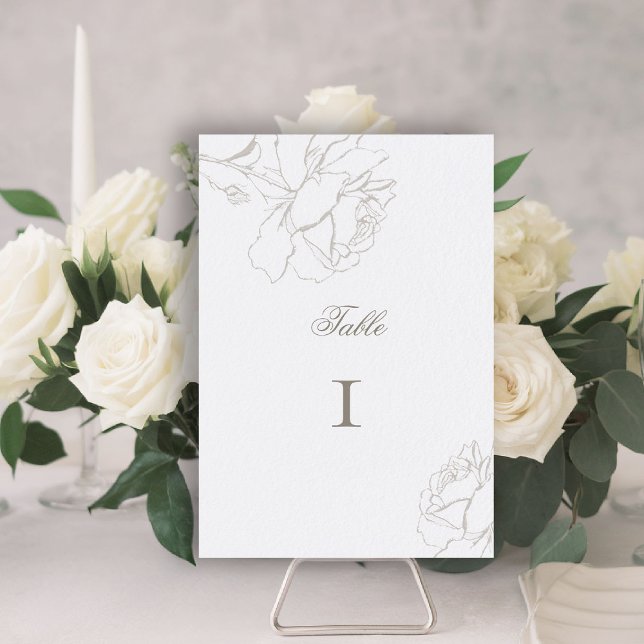 Tarjeta De Mesa Rosas Perla Falso Relevado Formal Elegante Boda (ethereal wedding theme white table number formal traditional modern classic floral roses elevated)