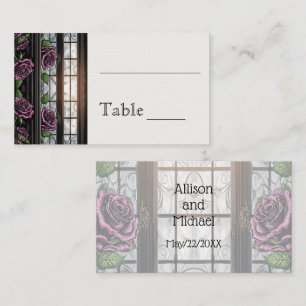 Tarjeta De Mesa Rosas púrpuras por la ventana - boda de estilo gót