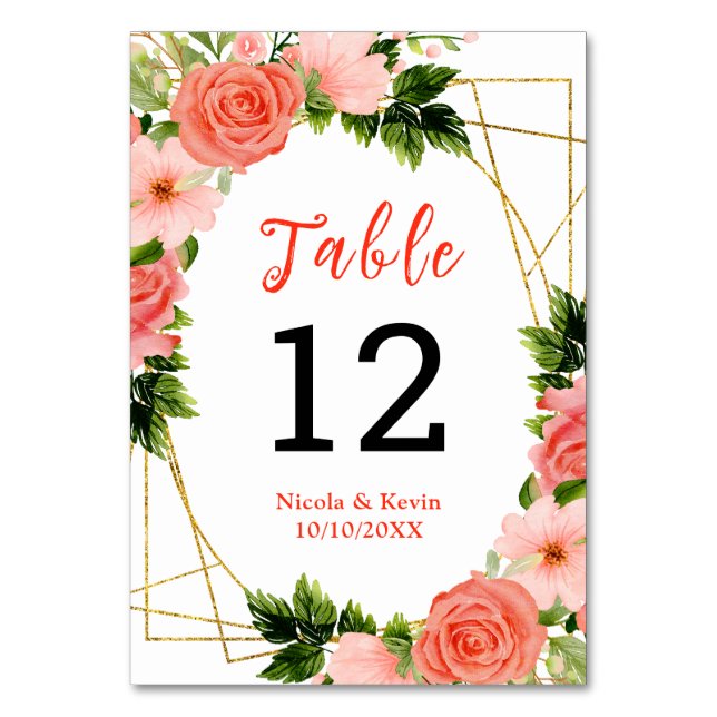 Tarjeta De Mesa Rosas rojas coral con follaje (Anverso)