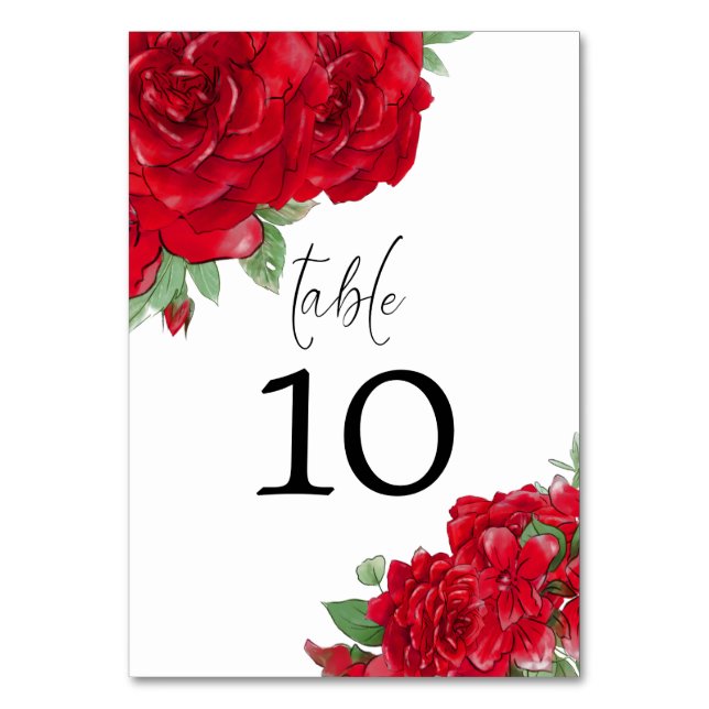 Tarjeta De Mesa Rosas Rojas Ricas Florales Escritura Estilosa Boda (Anverso)