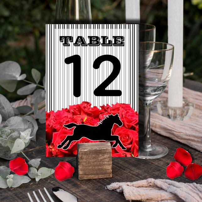 Tarjeta De Mesa Rosas rojas y caballo de carreras Derby Bridal Sho (Printed on both sides, 5"l x 3.5", add card stands for easy table card placement on your tables)