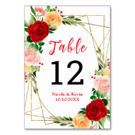 Tarjeta De Mesa Rosas románticas rojas y naranjas