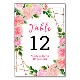Tarjeta De Mesa Rosas rosadas con follaje de boda