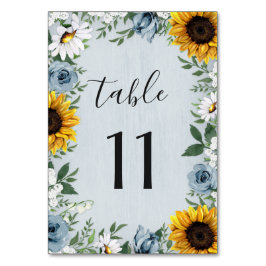 Tarjeta De Mesa Rosas Rústicos de Sunflower Dusty Blue Country Bod