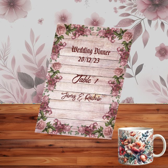 Tarjeta De Mesa Rosas rústicos de Woodland celebran matrimonio flo (Rustic Woodland Roses Floral Country Wedding Table Number)