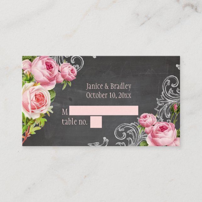 Tarjeta De Mesa Rosas/tarjetas de mesa de PixDezines Chalkboard+Vi (Anverso)