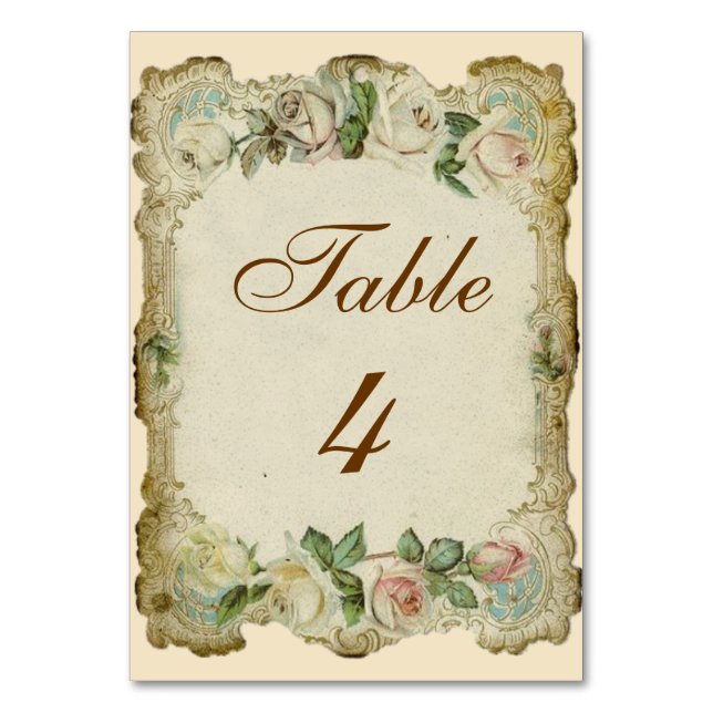 Tarjeta De Mesa Rosas victorianos Cream Boda Table Card (Anverso)