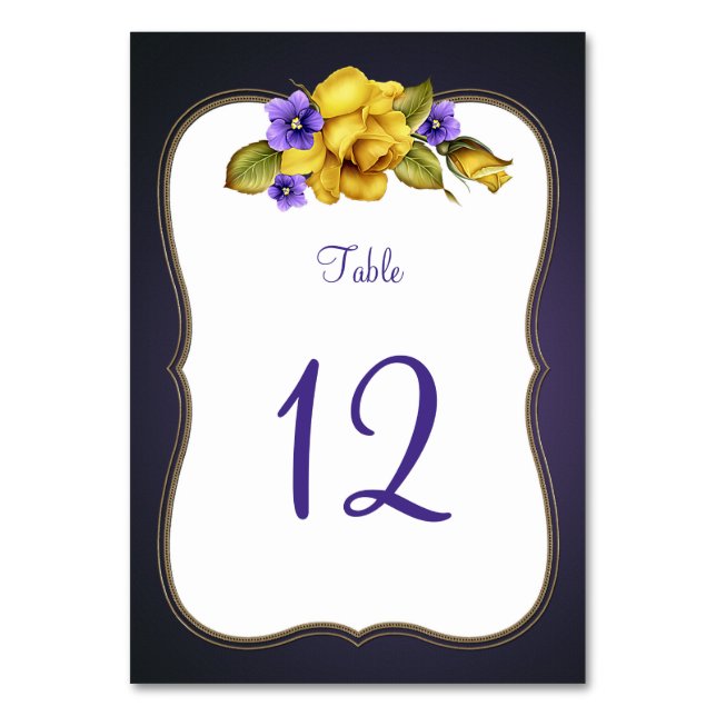Tarjeta De Mesa Roses Amarillos Violetas Púrpuras Número de cuadro (Anverso)
