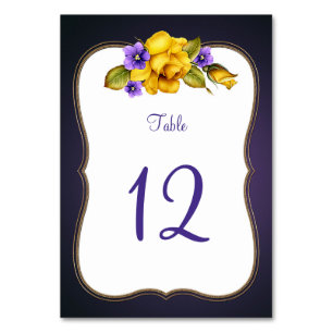 Tarjeta De Mesa Roses Amarillos Violetas Púrpuras Número de tabla 