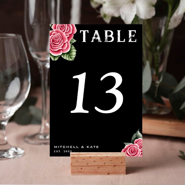 Tarjeta De Mesa Roses rojos negros Boda (Red Roses Black Wedding Table Number
)