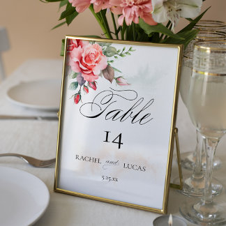 Tarjeta De Mesa Roses rosados de color acuático romántico