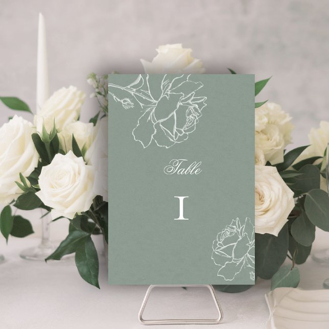 Tarjeta De Mesa Roses Vow Sage Green Modern Classic Formal Wedding (sage green wedding theme table number modern classic white roses floral frame formal traditional)