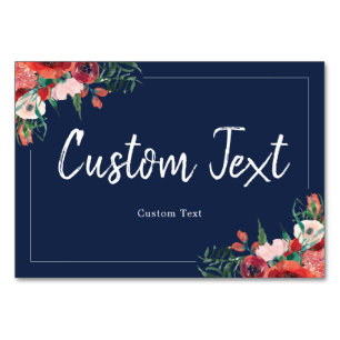 Tarjeta De Mesa Rótulo Boda de la Marina Coral Azul floral reserva
