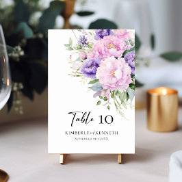 Tarjeta De Mesa Rótulo Boda de mesa floral rosa de lavanda morada