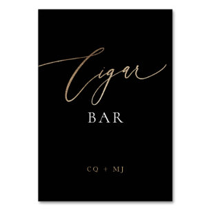 Tarjeta De Mesa Rótulo Cigar Bar Boda de caligrafía de oro negro