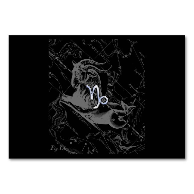 Tarjeta De Mesa Rótulo cromado como Capricornio Zodiaco en Heveliu (Anverso)