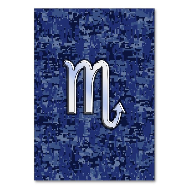 Tarjeta De Mesa Rótulo cromado Scorpio Zodiac en camo azul marino (Anverso)