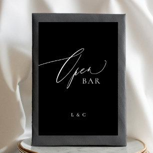 Tarjeta De Mesa Rótulo de barra ABIERTA Boda de caligrafía blanca