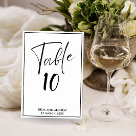 Tarjeta De Mesa Rótulo de mesa de Boda Minimalista blanco y negro