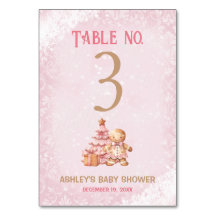 Rótulo de número de tabla Baby Shower rosa Gingerb