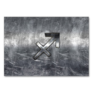 Tarjeta De Mesa Rótulo Sagittarius Zodiac con aspecto de acero pla