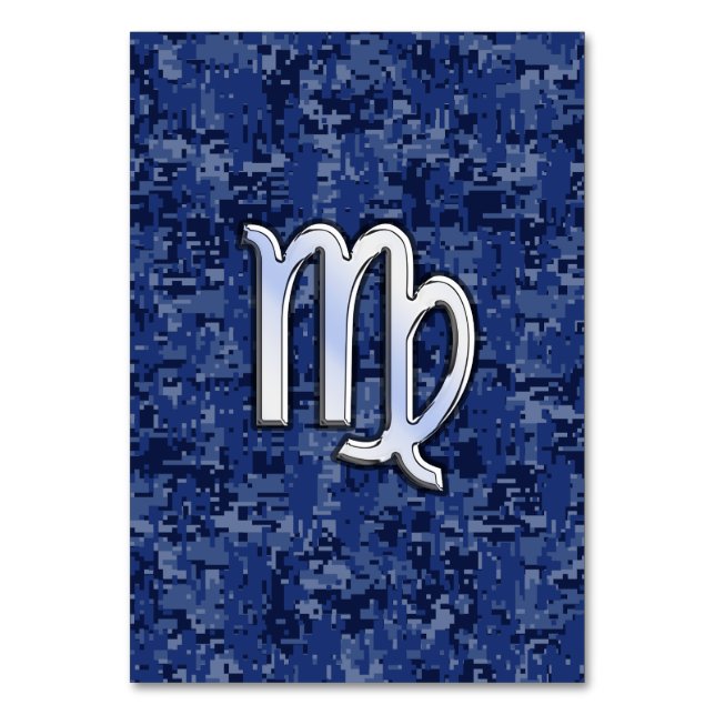Tarjeta De Mesa Rótulo Virgo Zodiac en camo digital azul marino (Anverso)