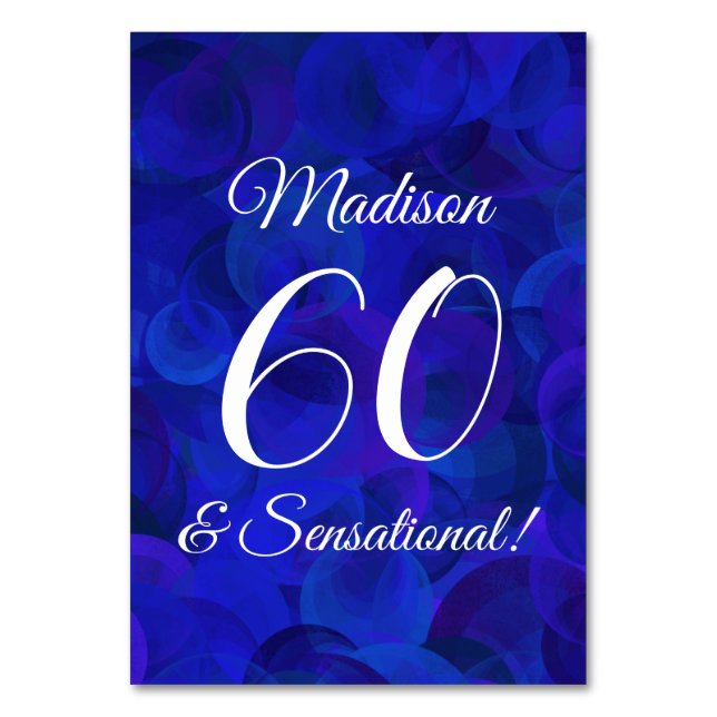Tarjeta De Mesa Royal Blue 60 y fiesta de cumpleaños sensacional (Anverso)