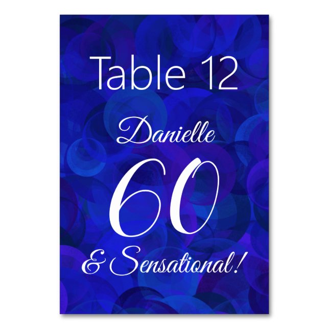Tarjeta De Mesa Royal Blue 60 y la fiesta sensacional de cumpleaño (Anverso)