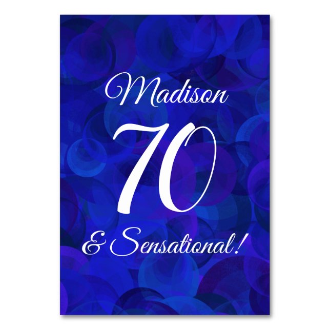 Tarjeta De Mesa Royal Blue 70 y fiesta sensacional de cumpleaños (Anverso)