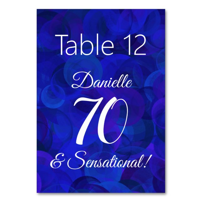 Tarjeta De Mesa Royal Blue 70 y la fiesta sensacional de cumpleaño (Anverso)