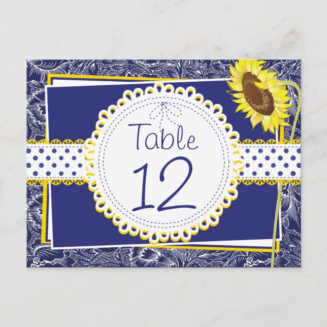 Tarjeta de mesa Royal Blue and Yellow Sunflowers (Anverso)
