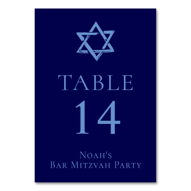 Tarjeta De Mesa Royal Blue Bar Mitzvah Fiesta Estrella de David (Anverso)