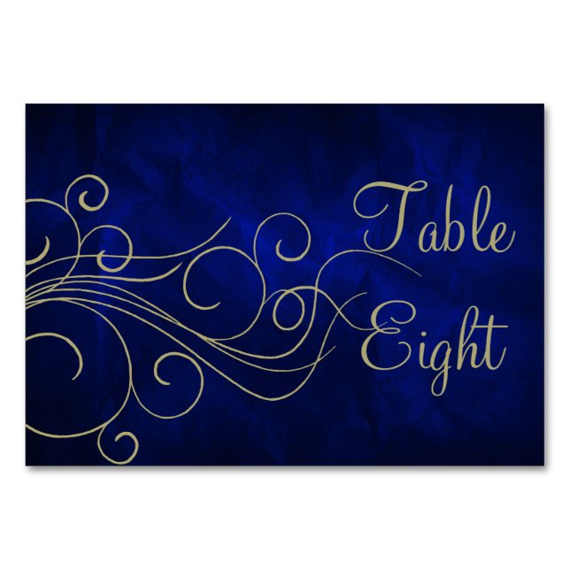 Tarjeta De Mesa Royal Blue Elegant Gold Swirl (Anverso)