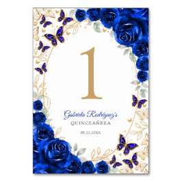 Tarjeta De Mesa Royal Blue Gold Floral Quinceanera