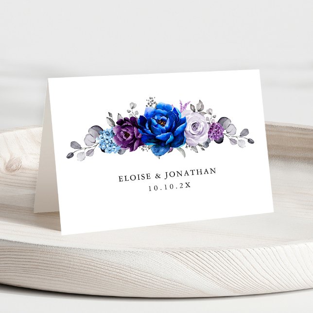 Tarjeta De Mesa Royal Blue Purple Lilac Blooms Boda Place Card (Royal Blue Purple Lilac Blooms Wedding Place Card with individual guest name)
