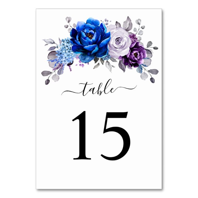 Tarjeta De Mesa Royal Blue Purple Navy Lilac Blooms Wedding (Anverso)