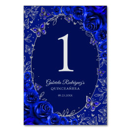 Tarjeta De Mesa Royal Blue Silver Quinceanera