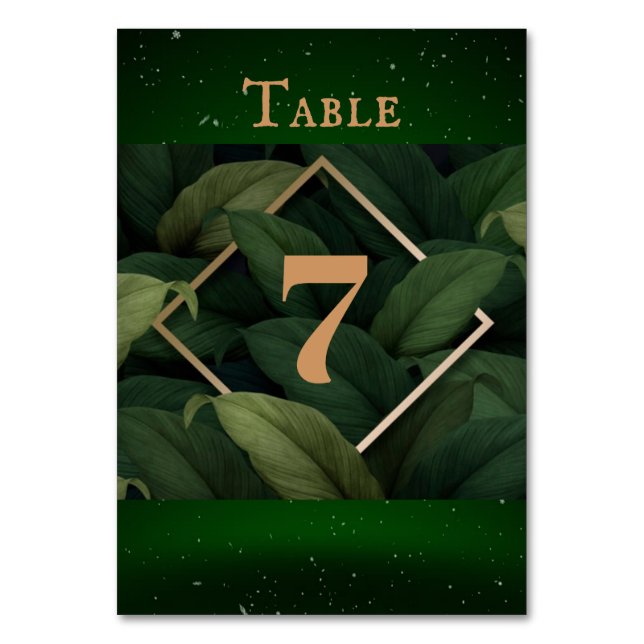 Tarjeta De Mesa Royal DarDark Green deja Boda del marco dorado (Anverso)
