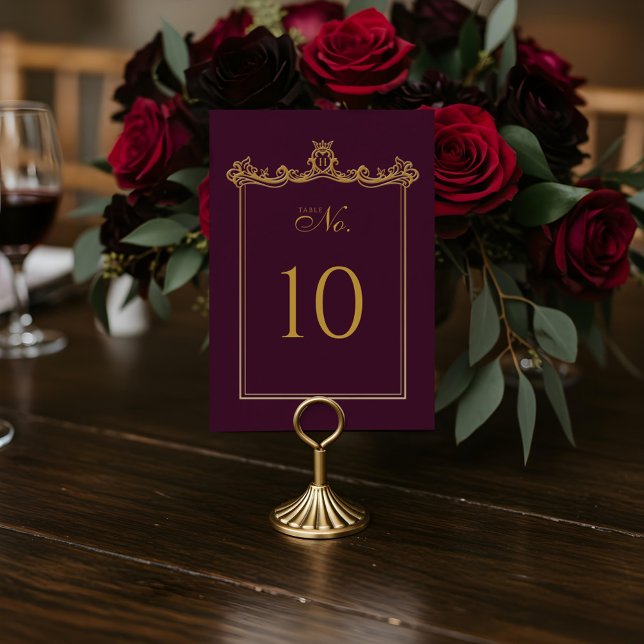 Tarjeta De Mesa Royal Muse Medieval Fantasy Ornate Plum Boda (Royal Muse Medieval Fantasy Ornate Plum Wedding Table Number)