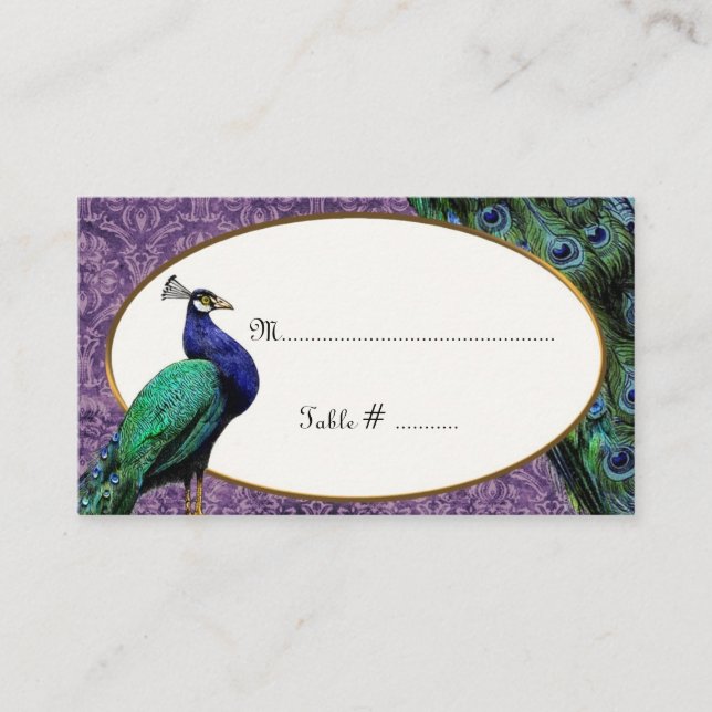 Tarjeta De Mesa Royal Peacock Purple Place Card (Anverso)