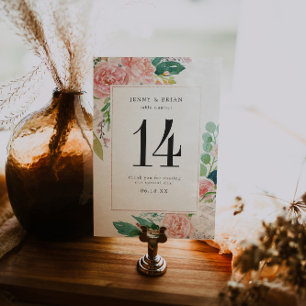 Tarjeta De Mesa Rubefacción veraniego Boda floral Número de tabla