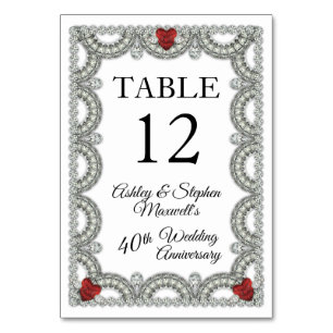 Tarjeta De Mesa Rubí Fiesta del 40º Aniversario de Boda de Diama