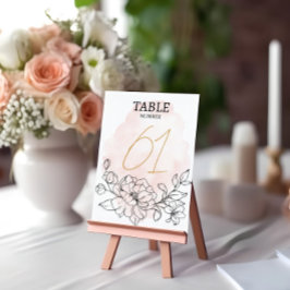 Tarjeta De Mesa Rubor acuarela y Black Floral Elegant Wedding