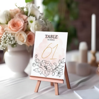 Tarjeta De Mesa Rubor acuarela y Black Floral Elegant Wedding