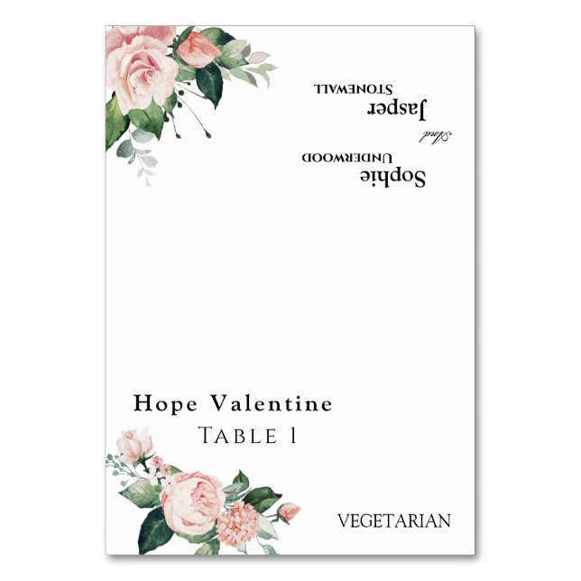 Tarjeta De Mesa Rubor Floral White Boda Foldable Place Card (Anverso)