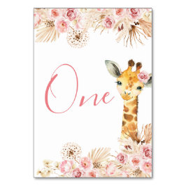 Tarjeta De Mesa Rubor Pink Boho Giraffe Número de tabla de Baby Sh
