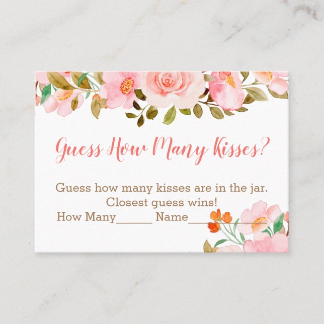 Tarjeta De Mesa Rubor Pink Floral adivina cuántos besos juegan (Anverso)